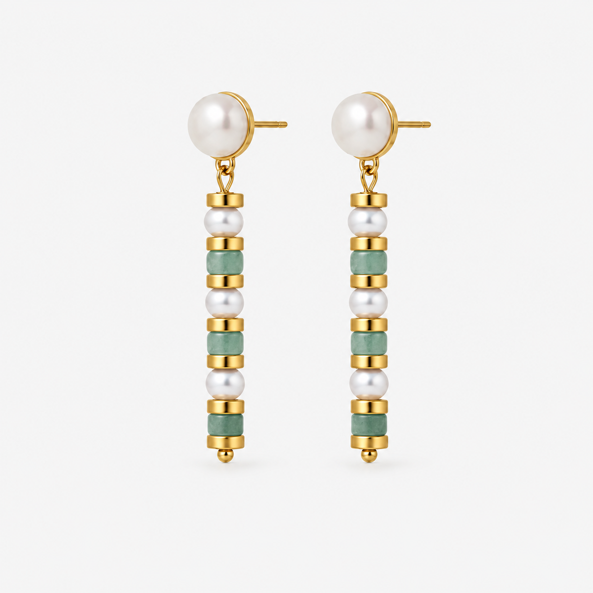 Jade Bamboo Freshwater Pearl Earrings