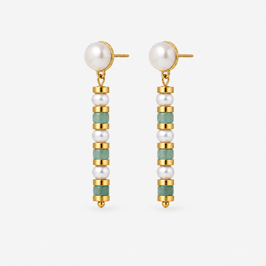 Jade Bamboo Freshwater Pearl Earrings
