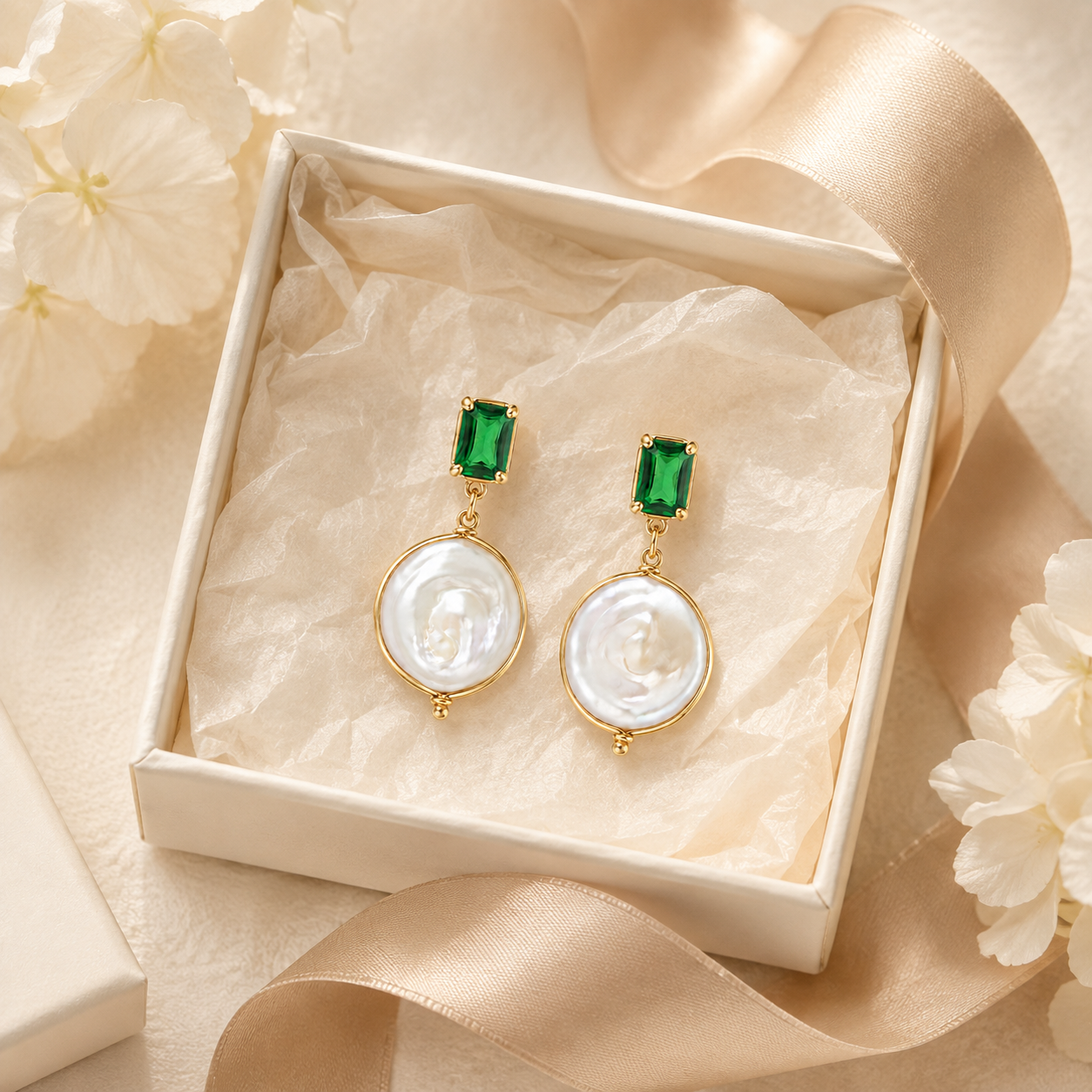 Emerald Baroque Pearl Drop Earrings
