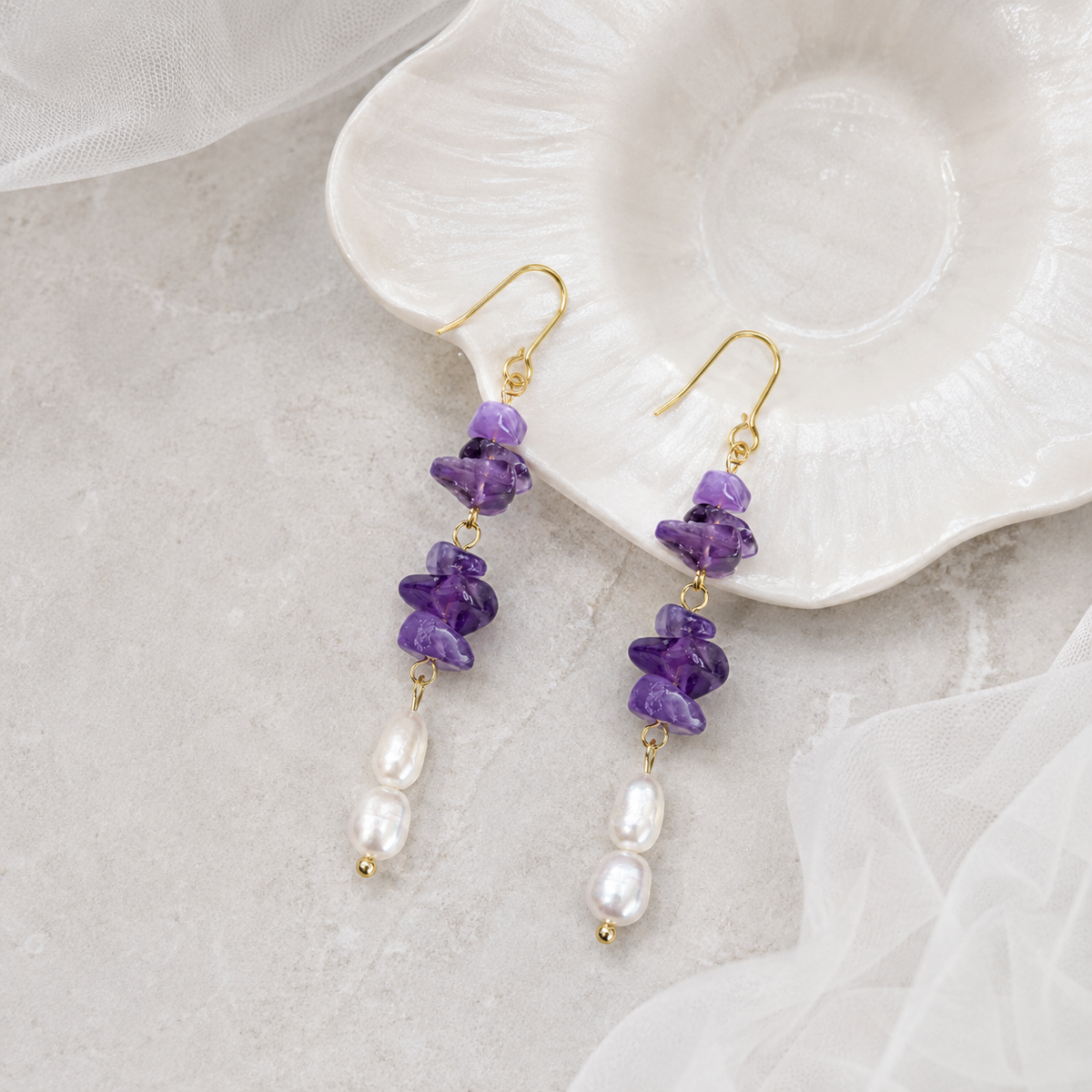 Lavender Pearl Tassel Earrings