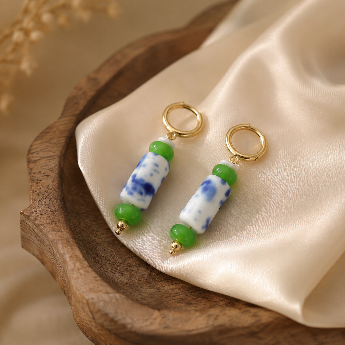 Handmade Blue White Porcelain Earrings