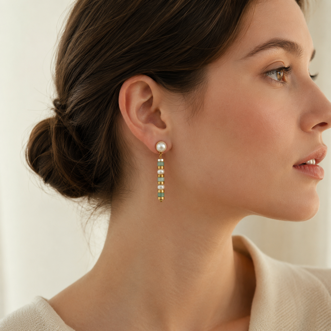 Jade Bamboo Freshwater Pearl Earrings