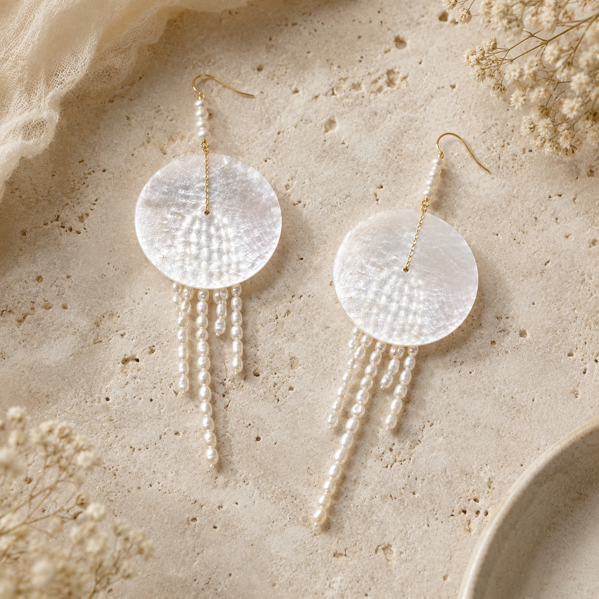 Mother-of-Pearl Pearl Tassel Earrings
