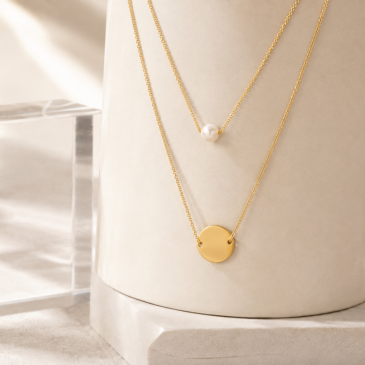 Layered Pearl Disc Necklace