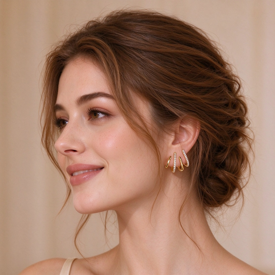 Gold Sculptural CZ Ear Climber Earrings