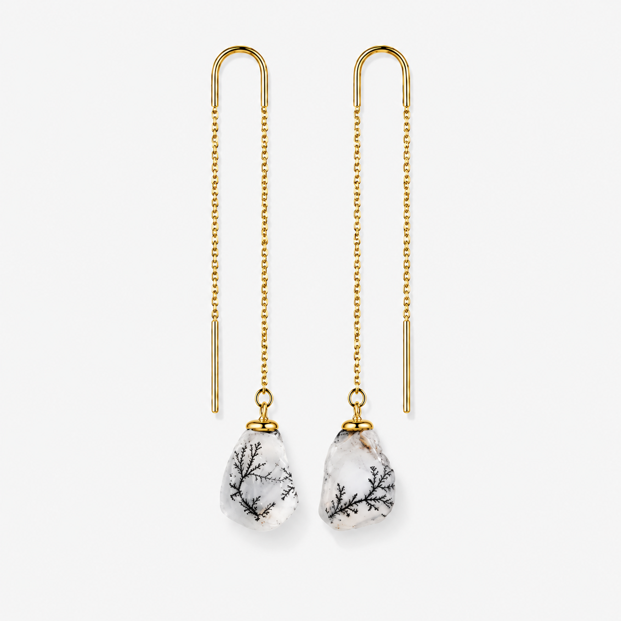 Raw Dendrite Opal Threader Earrings