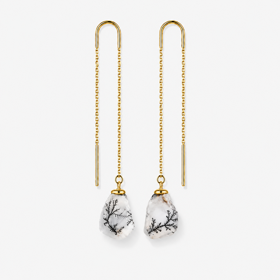 Raw Dendrite Opal Threader Earrings