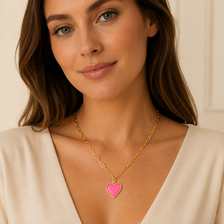 Pink Heart Paperclip Necklace