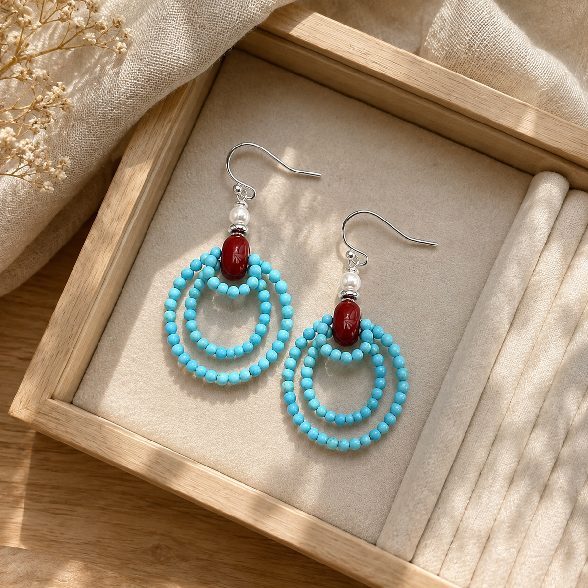 Namtso Turquoise Red Agate Earrings