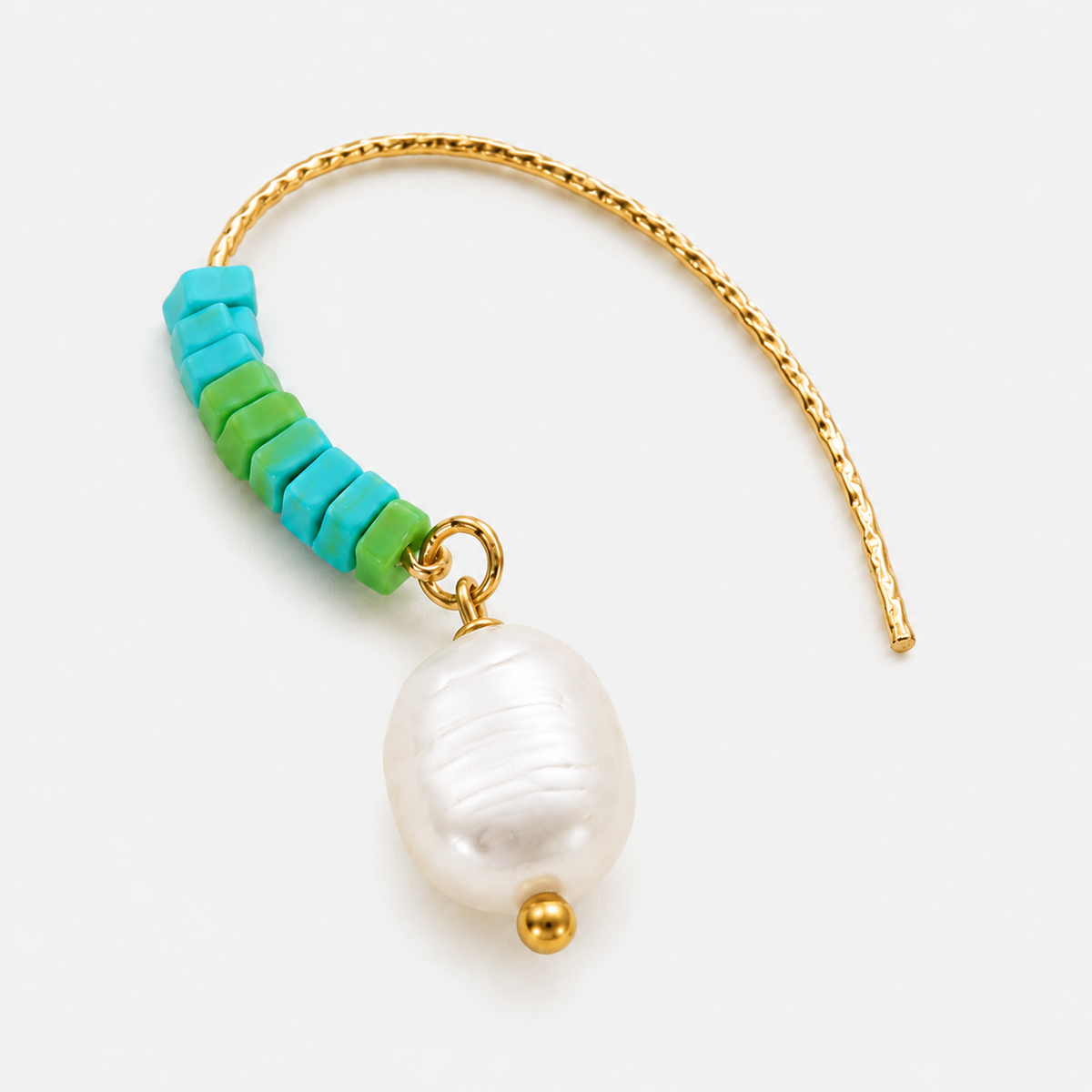 Green Stone Pearl Hoop Earrings