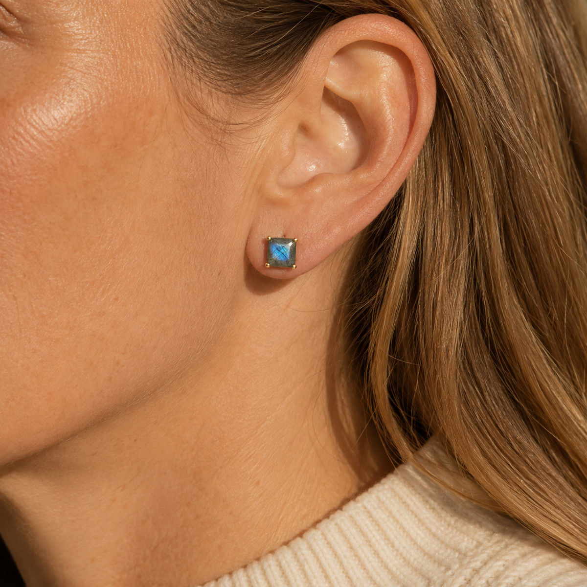 Labradorite Square Stud Earrings
