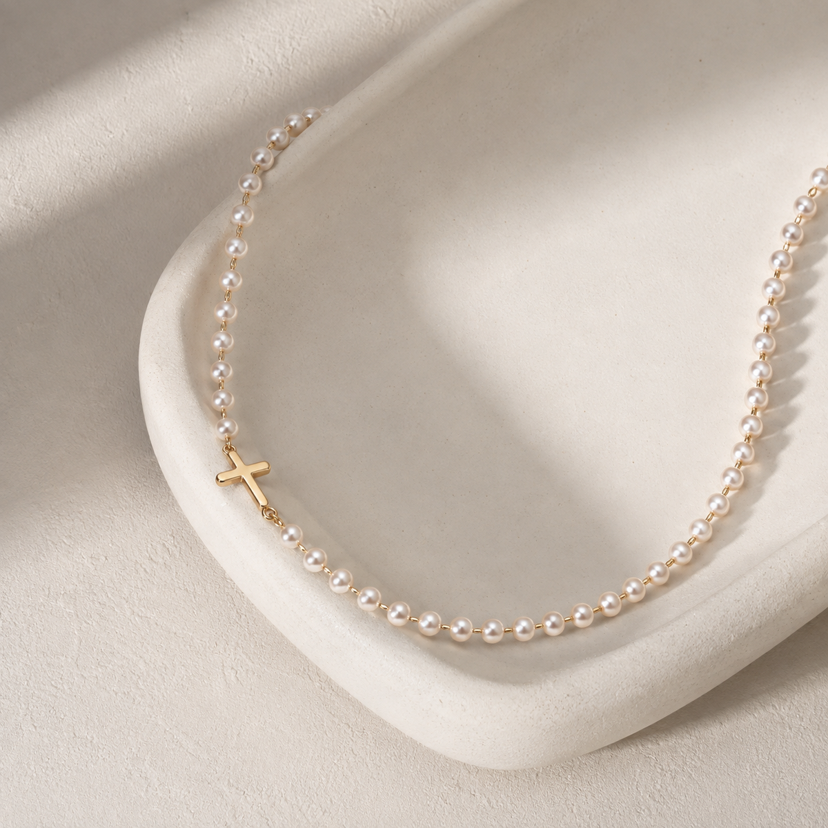 Sideways Cross Pearl Choker