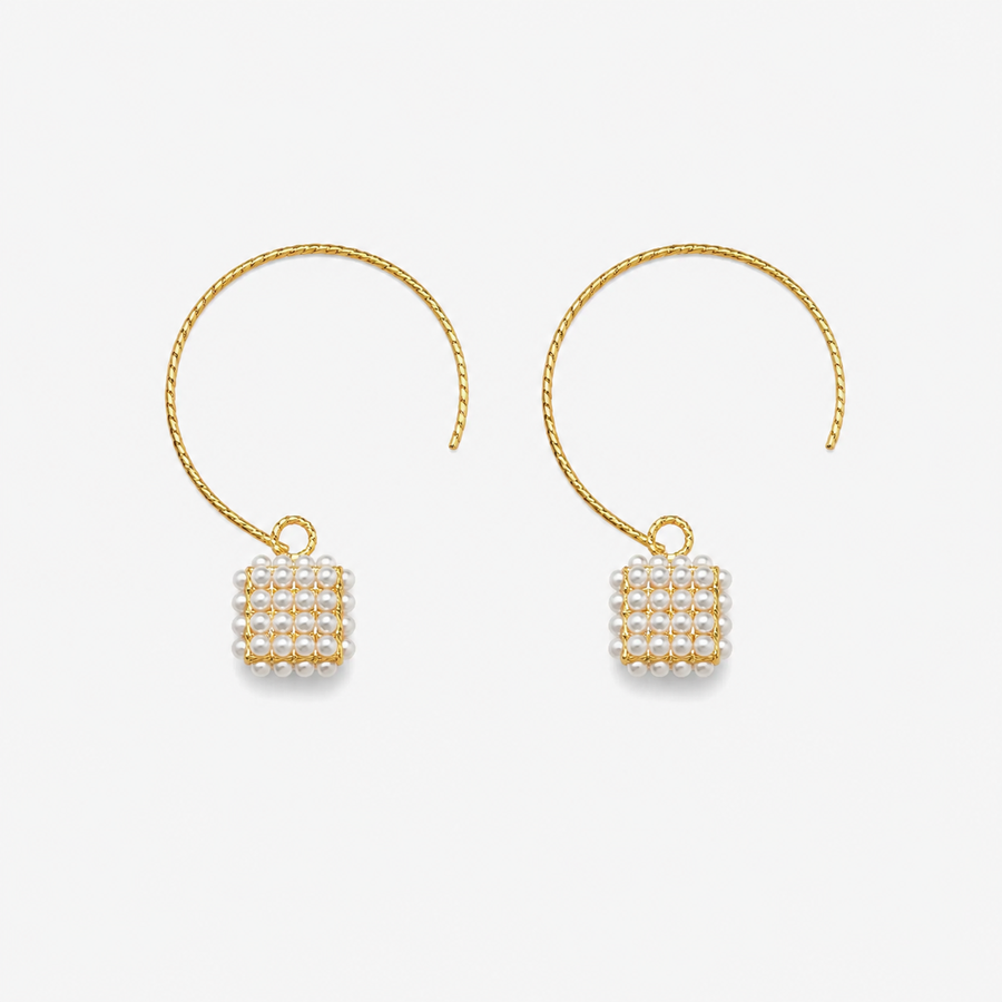 Lantern Pearl Hoop Earrings