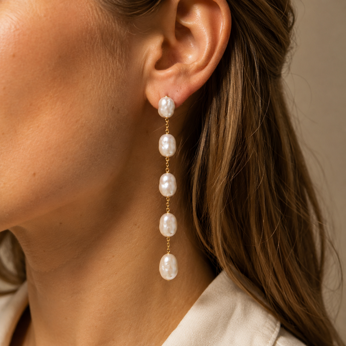 Five-Pearl Baroque Drop Earrings