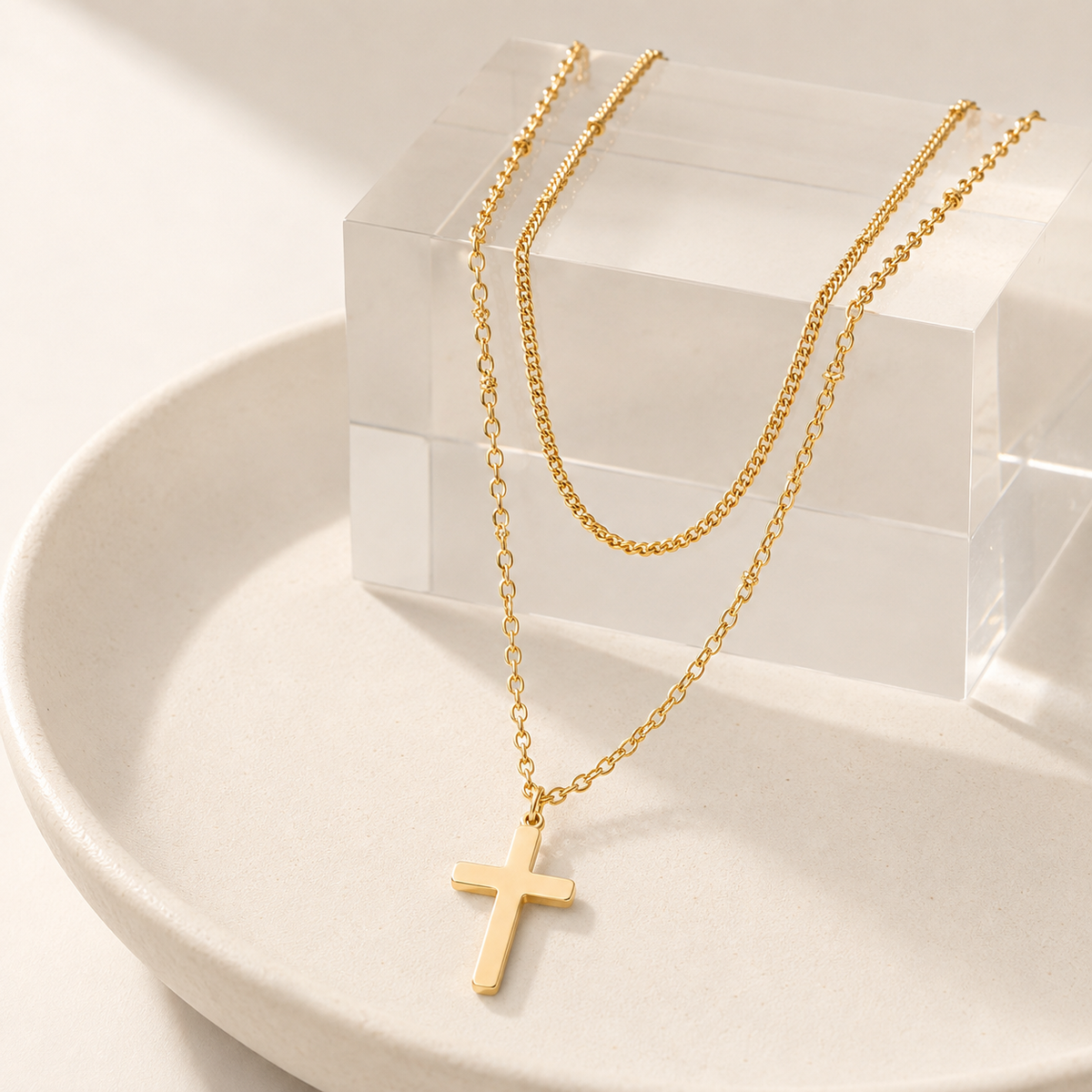 Layered Beaded Cross Necklace