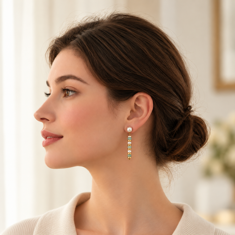 Jade Bamboo Freshwater Pearl Earrings