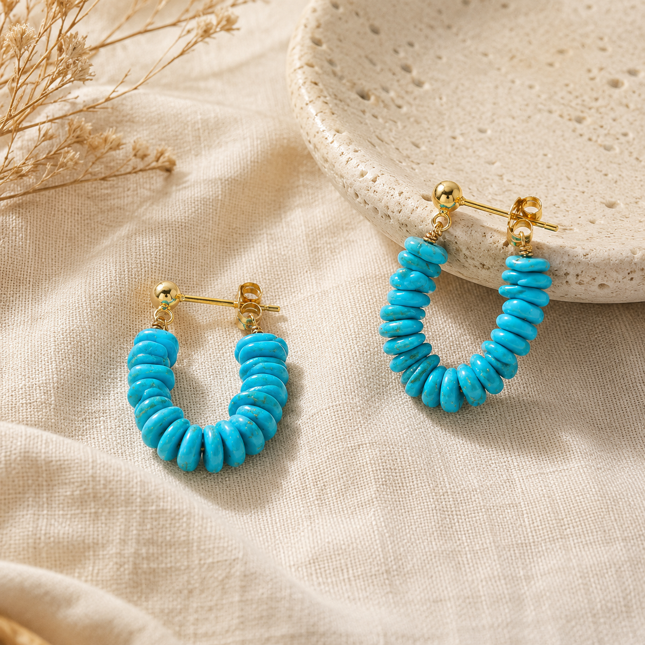 Natural Turquoise U-Shape Earrings