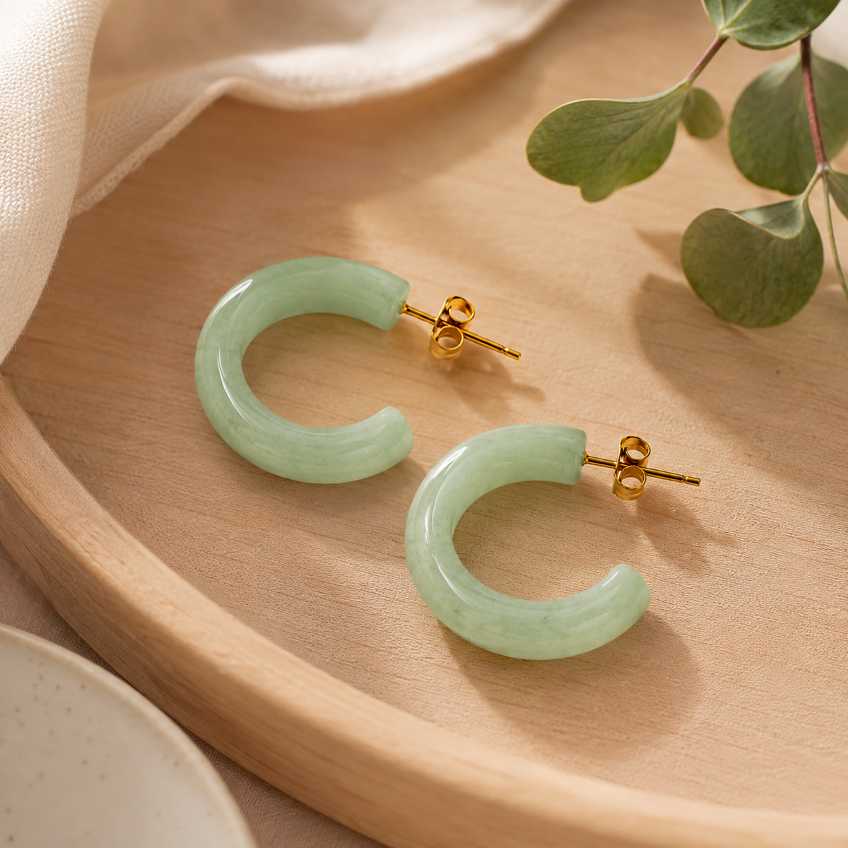 Green Jade Chunky Hoop Earrings