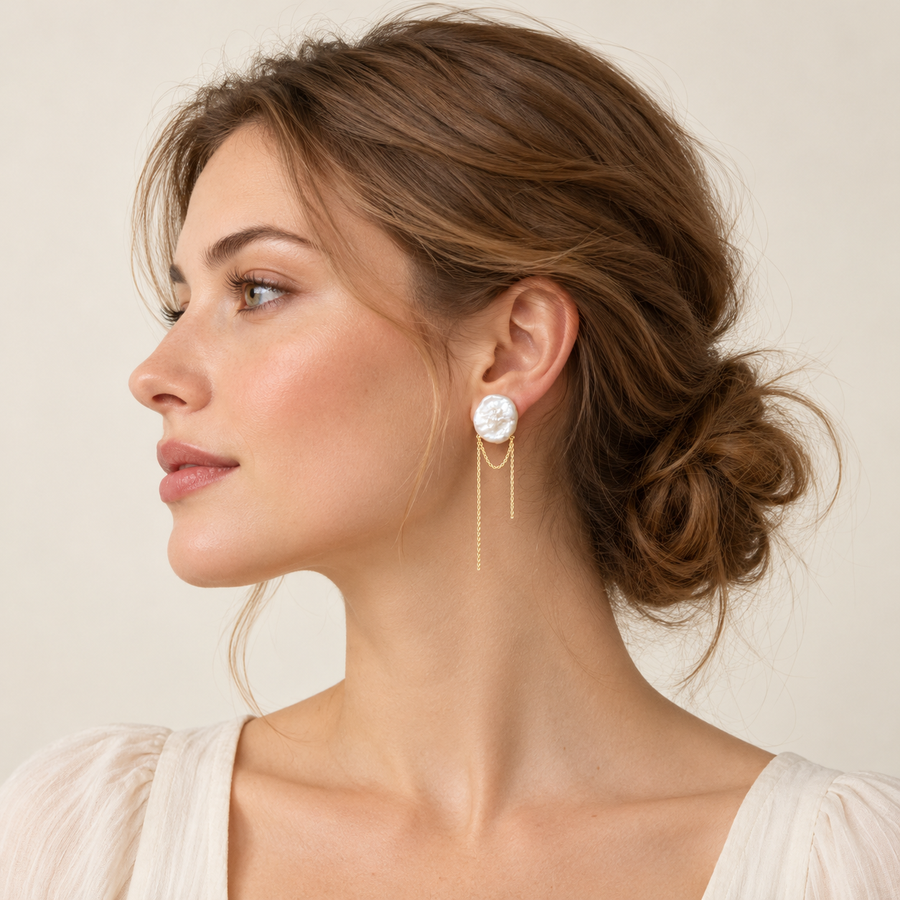 Baroque Pearl Chain Drop Earrings