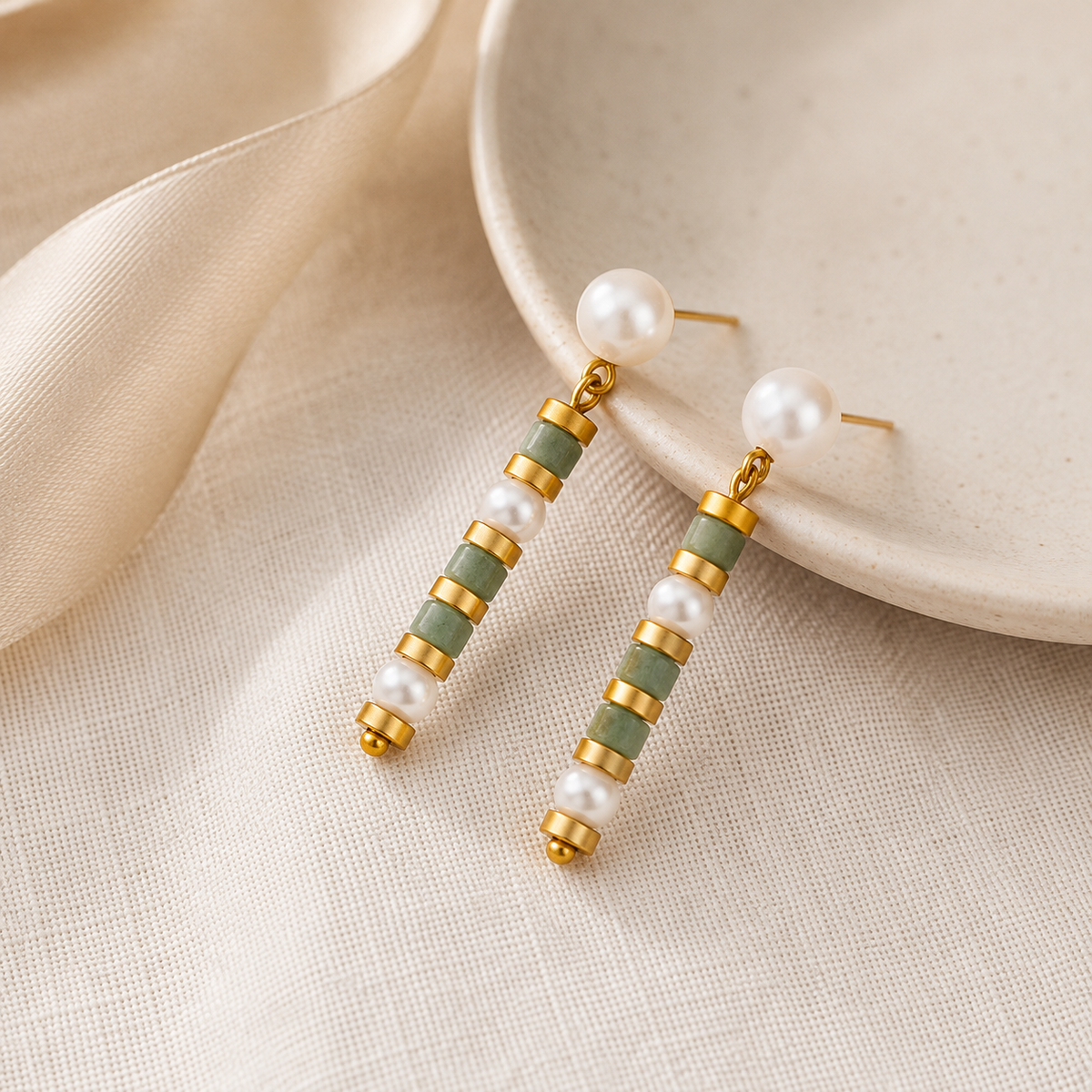 Jade Bamboo Freshwater Pearl Earrings