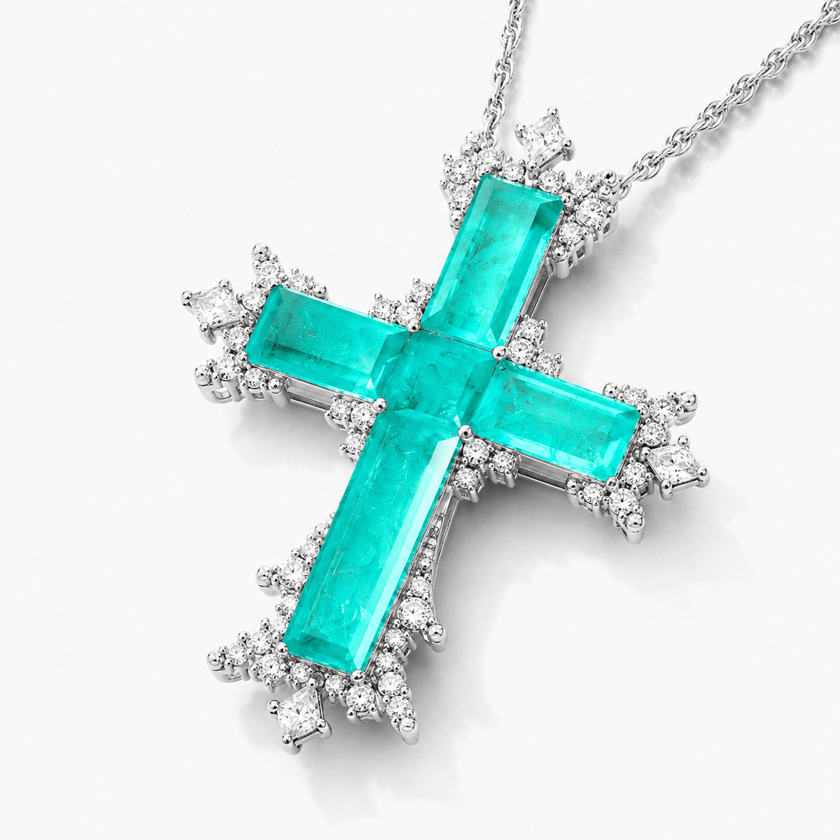 Large Paraiba Cross Pendant Necklace