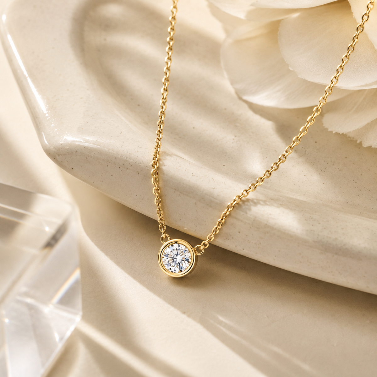 Dainty CZ Bezel Pendant Necklace
