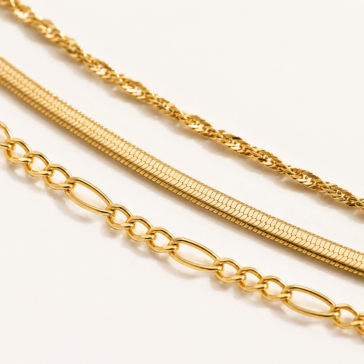 Multi-Layered Wave & Snake & Figaro Chain Necklace