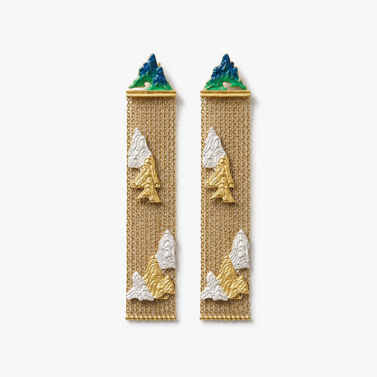 Chinese Landscape Enamel Tassel Earrings