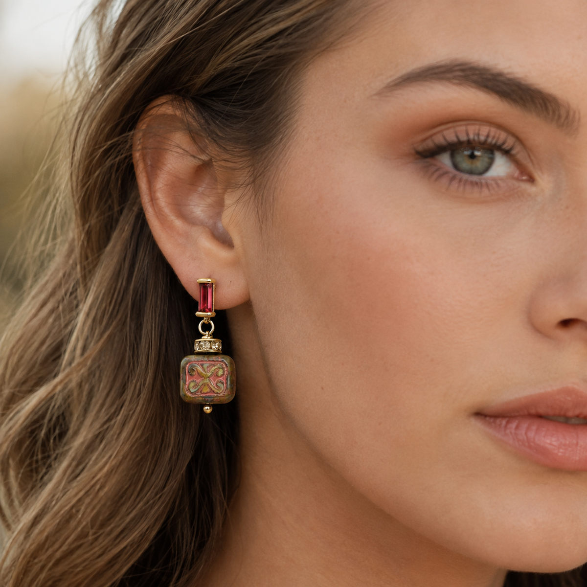 Hand-Painted Czech Glass Earrings