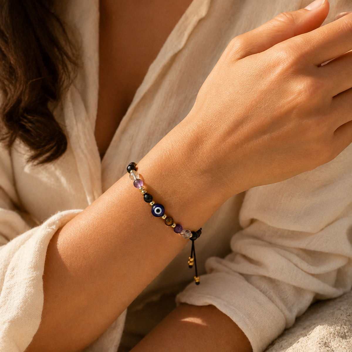 Evil Eye Natural Stone Charm Bracelet