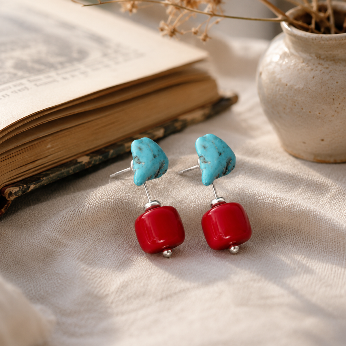 Handmade Hubei Turquoise Drop Earrings
