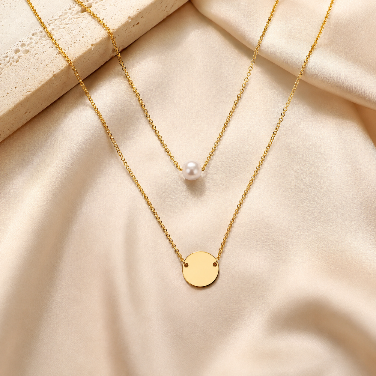 Layered Pearl Disc Necklace