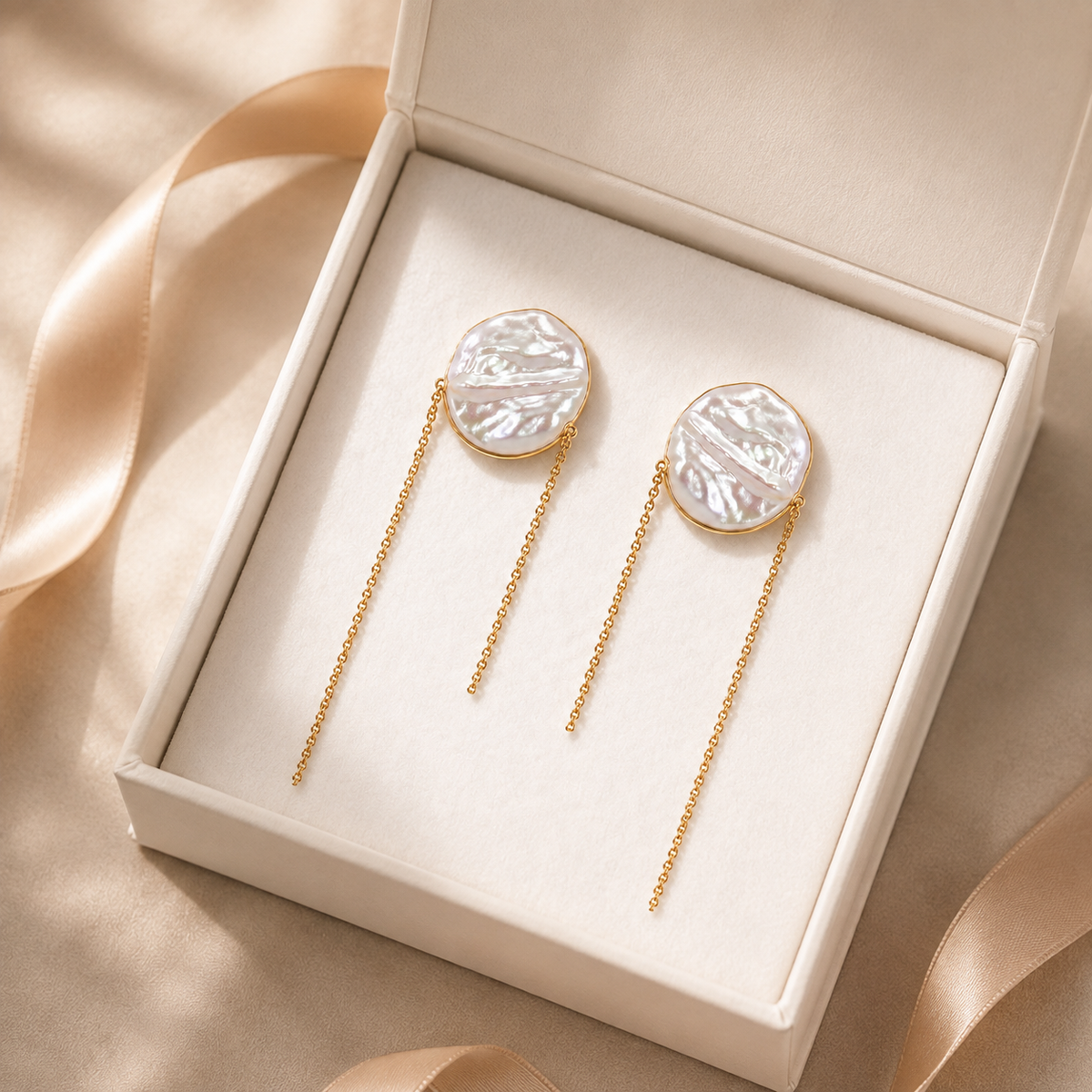 Baroque Pearl Gold Chain Earrings