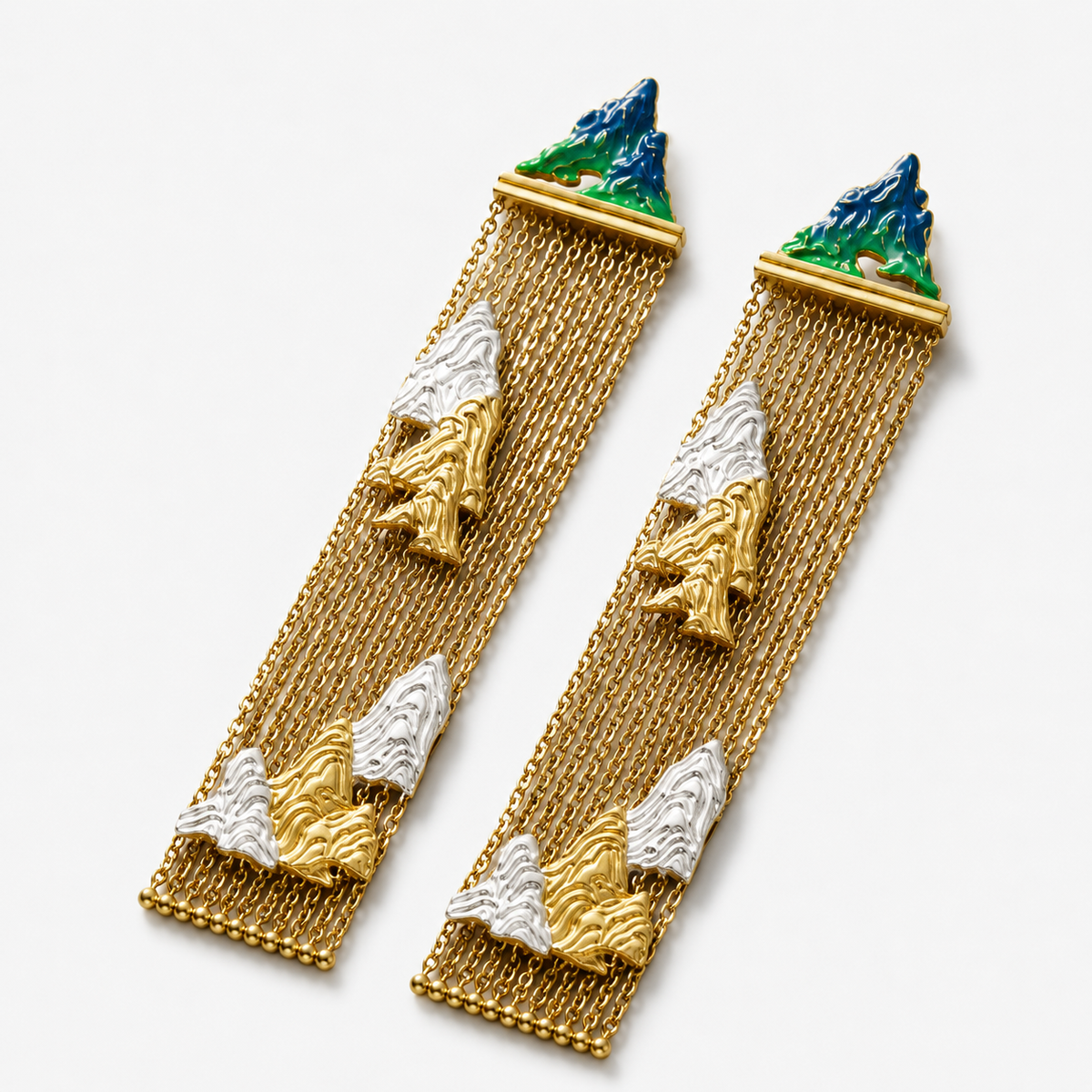 Chinese Landscape Enamel Tassel Earrings