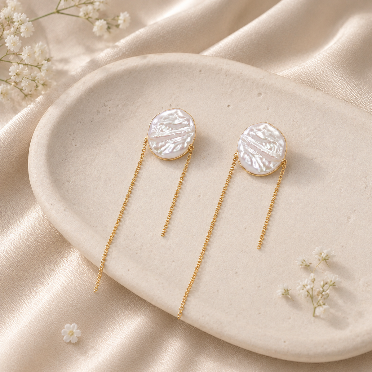 Baroque Pearl Gold Chain Earrings