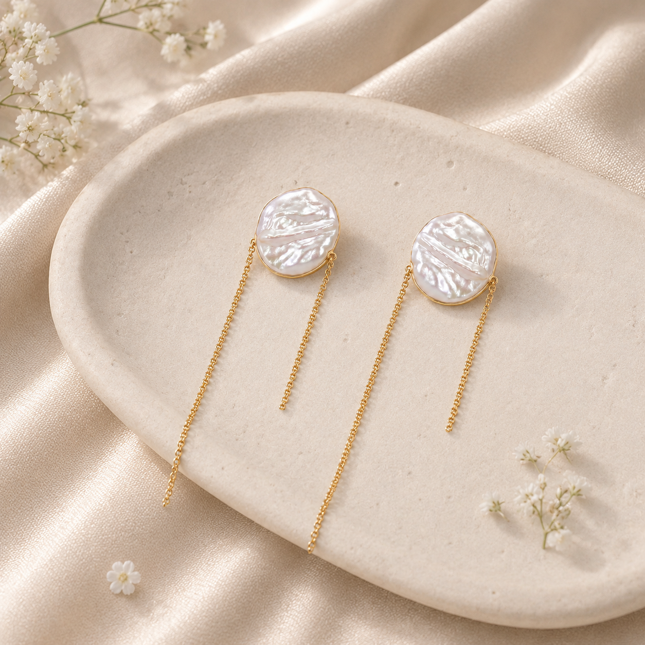 Baroque Pearl Gold Chain Earrings