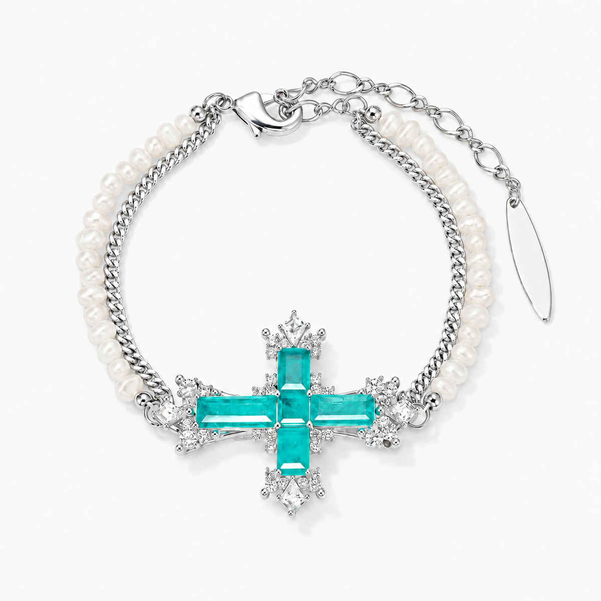 Freshwater Pearl Paraiba Cross Bracelet