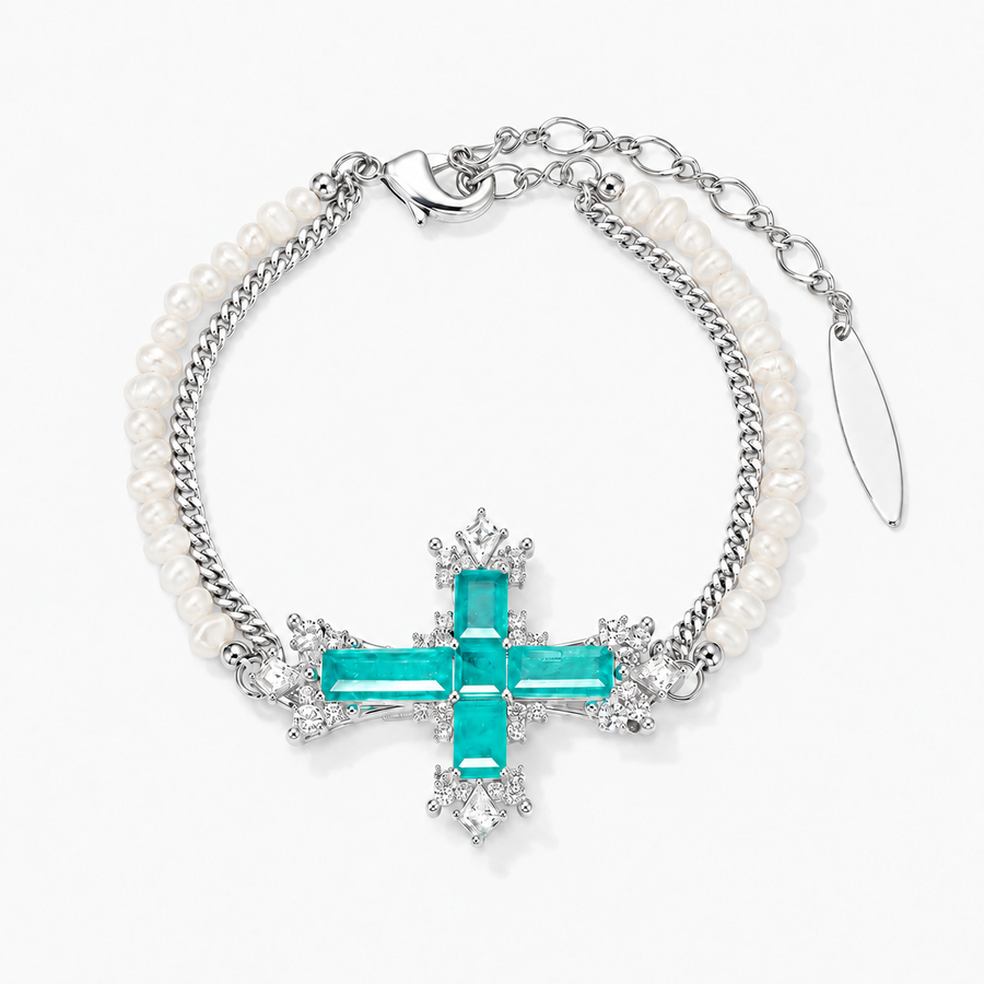 Freshwater Pearl Paraiba Cross Bracelet