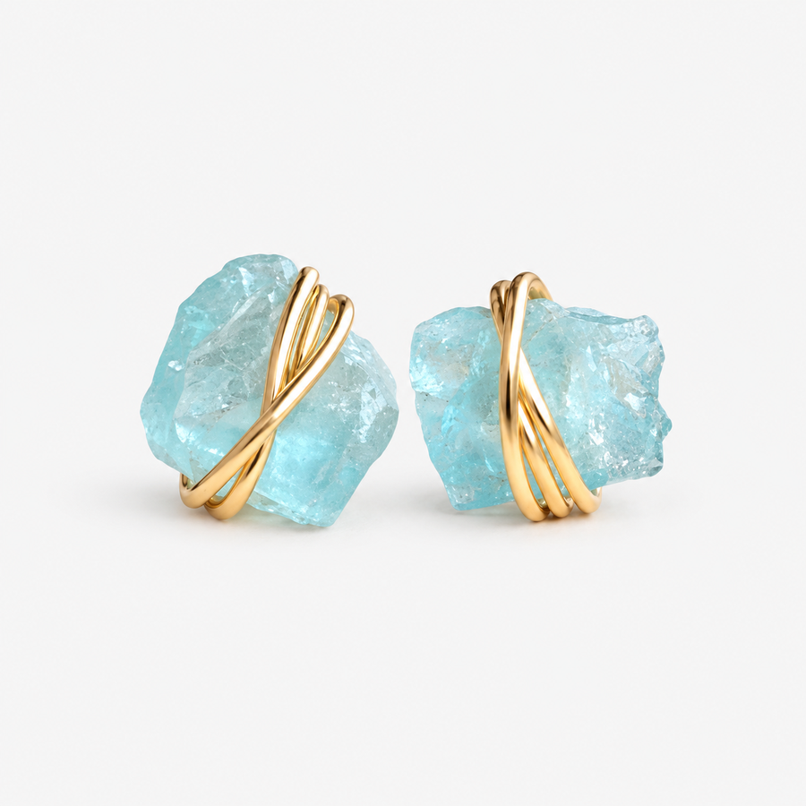 Raw Aquamarine Stud Earrings
