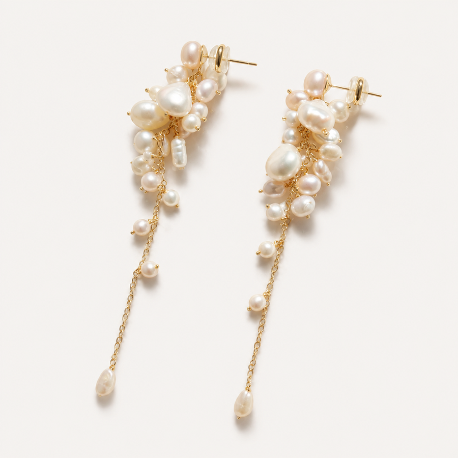 TEWIKY Freshwater Pearl Cascade Drop Earrings – Gold Tone