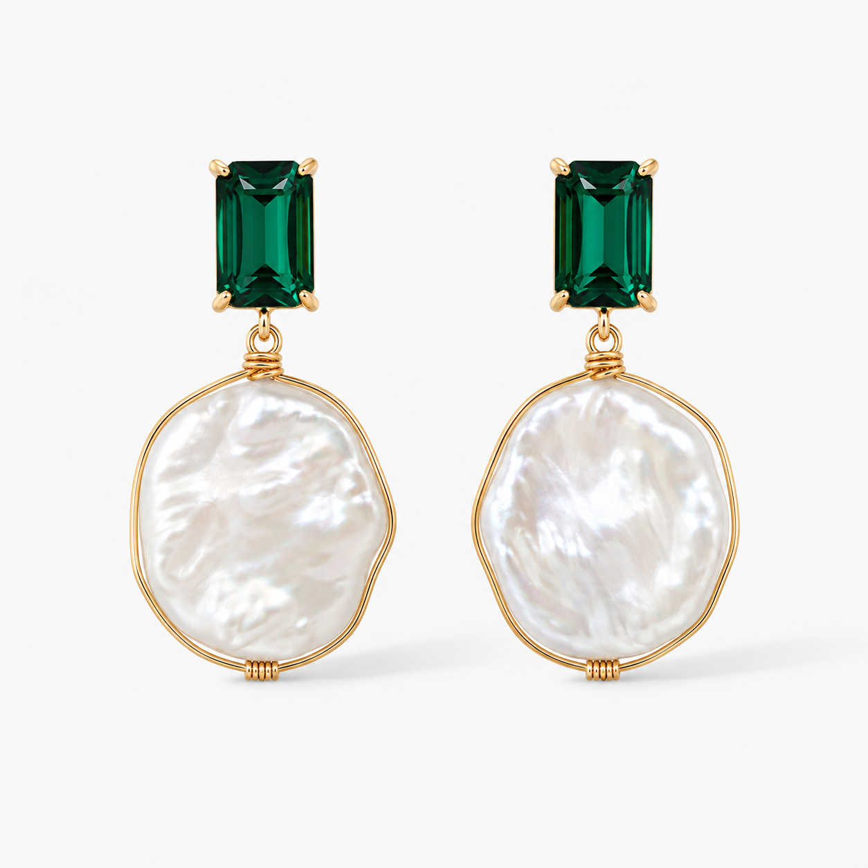 Emerald Gemstone  Baroque Pearl Earrings