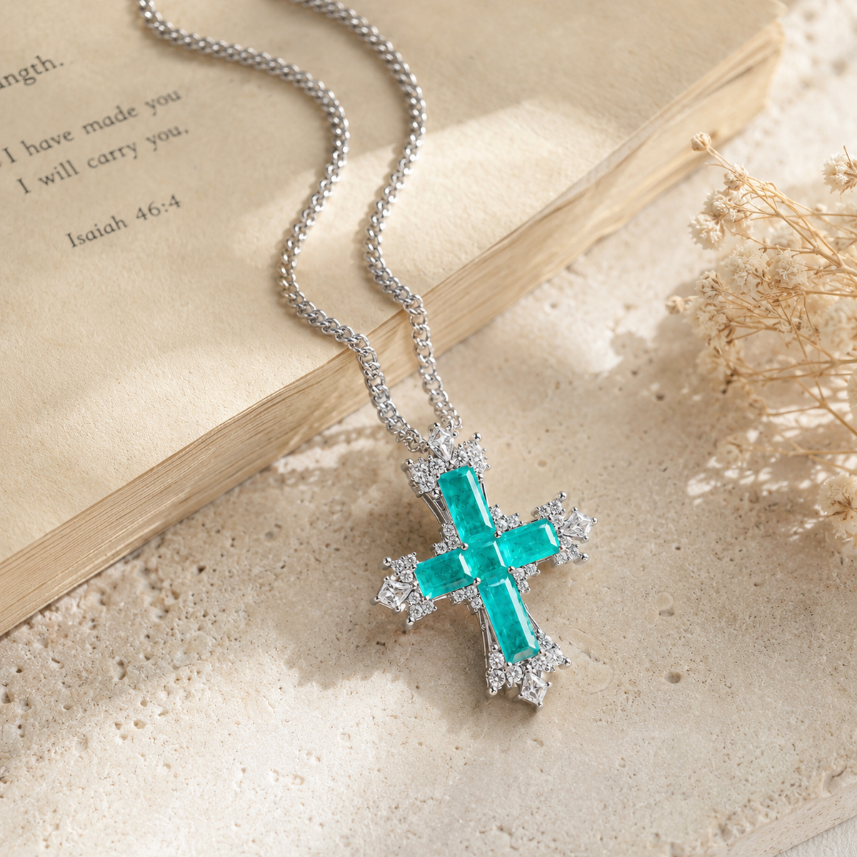 Small Paraiba Cross Pendant Necklace