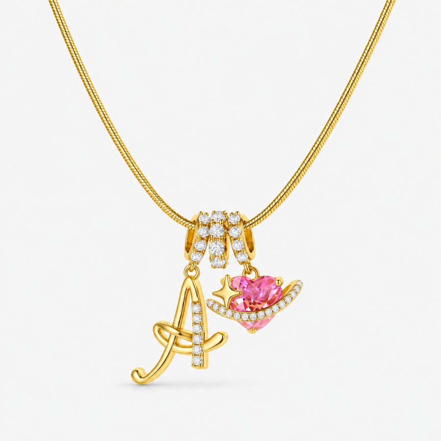 Pink Heart Letter Pendant Necklace