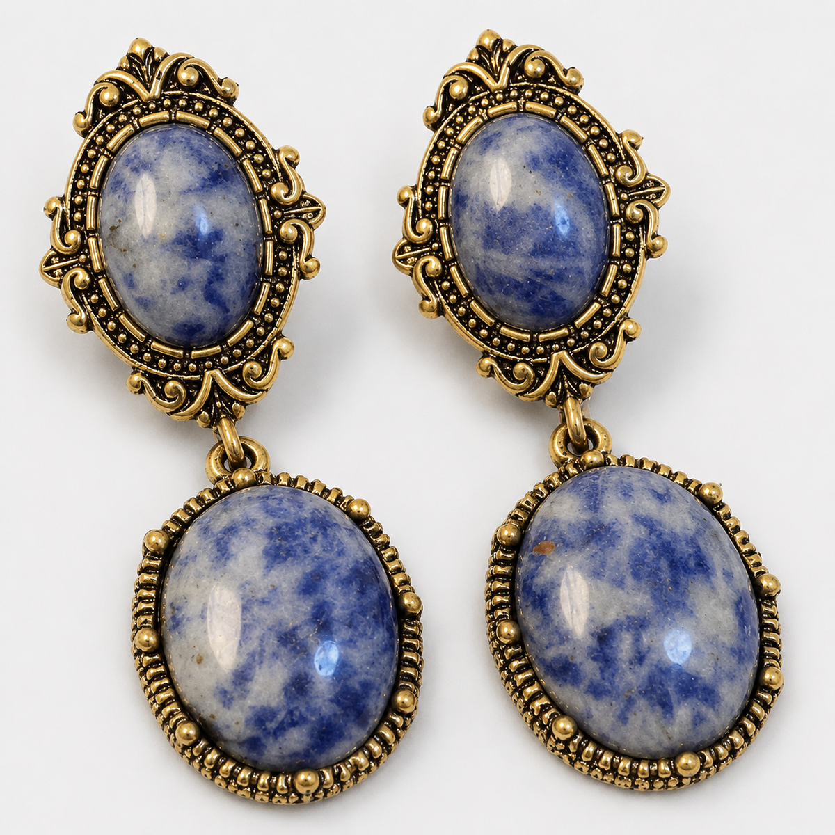 Vintage Blue Porcelain Statement Earrings