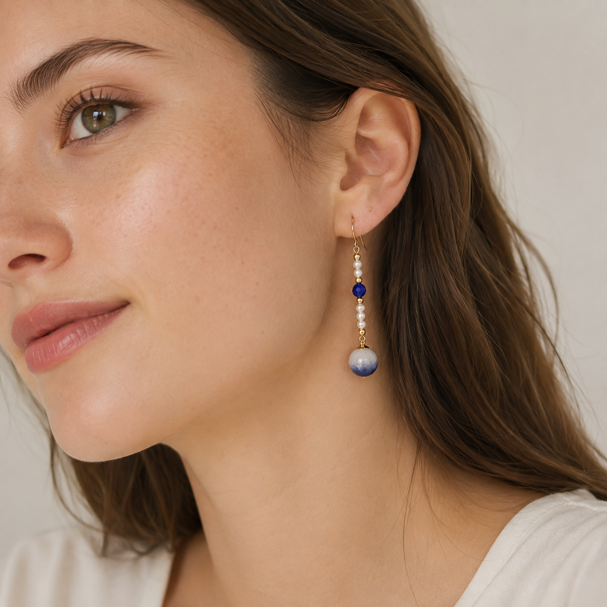 Blue Porcelain Pearl Drop Earrings