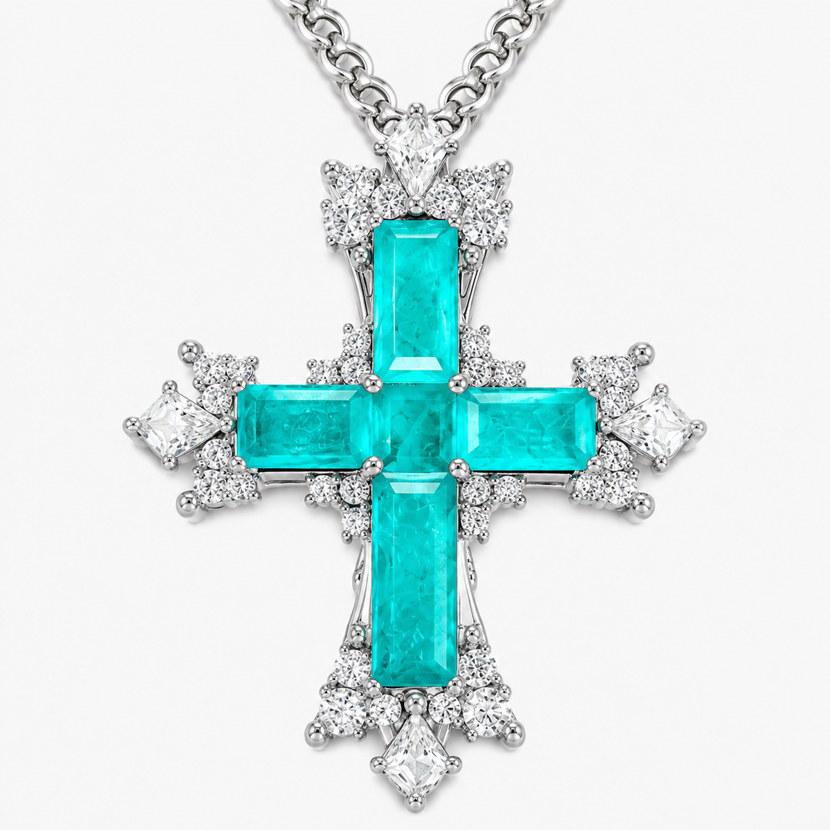 Small Paraiba Cross Pendant Necklace