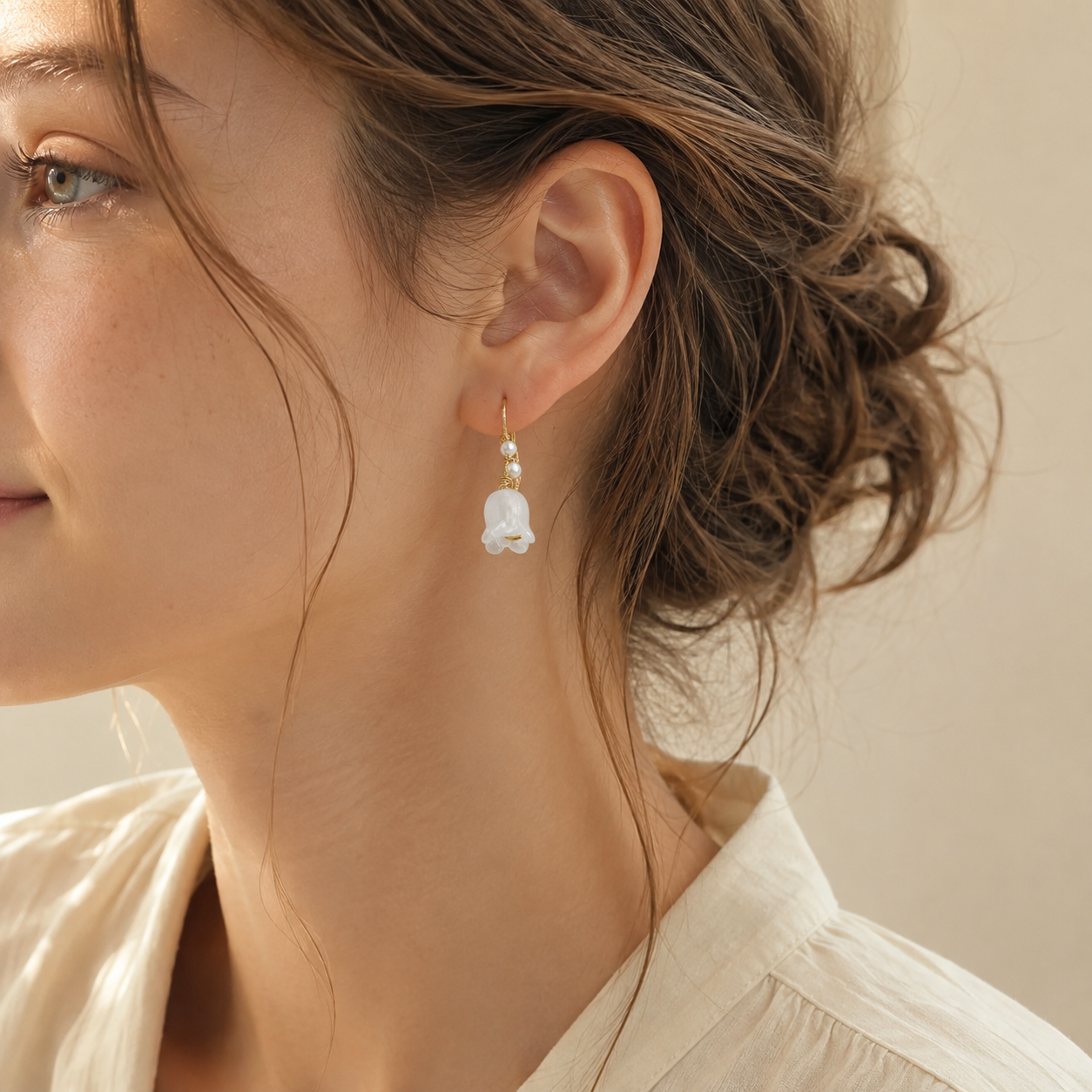 White Magnolia Dangle Earrings