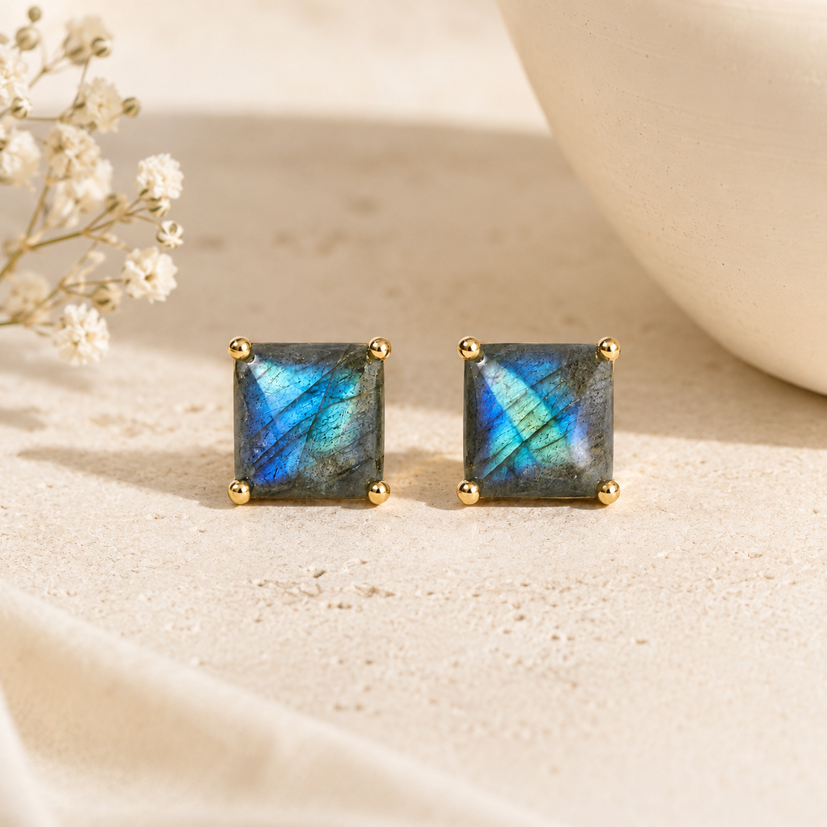 Labradorite Square Stud Earrings