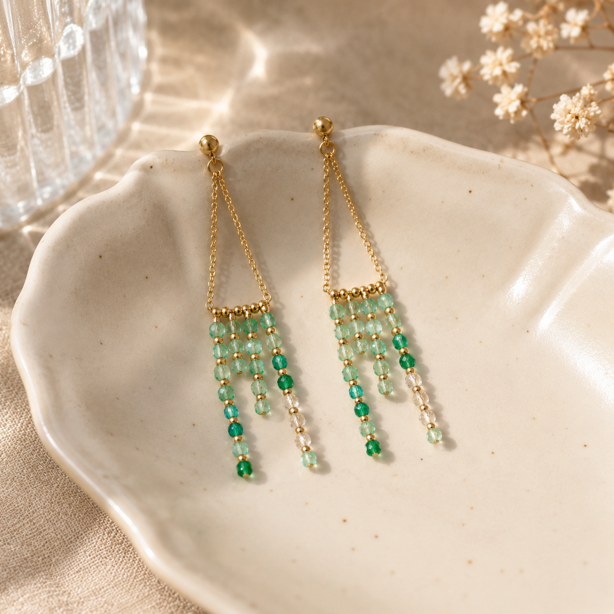 Sparkling Gradient Natural Crystal Tassel Earrings