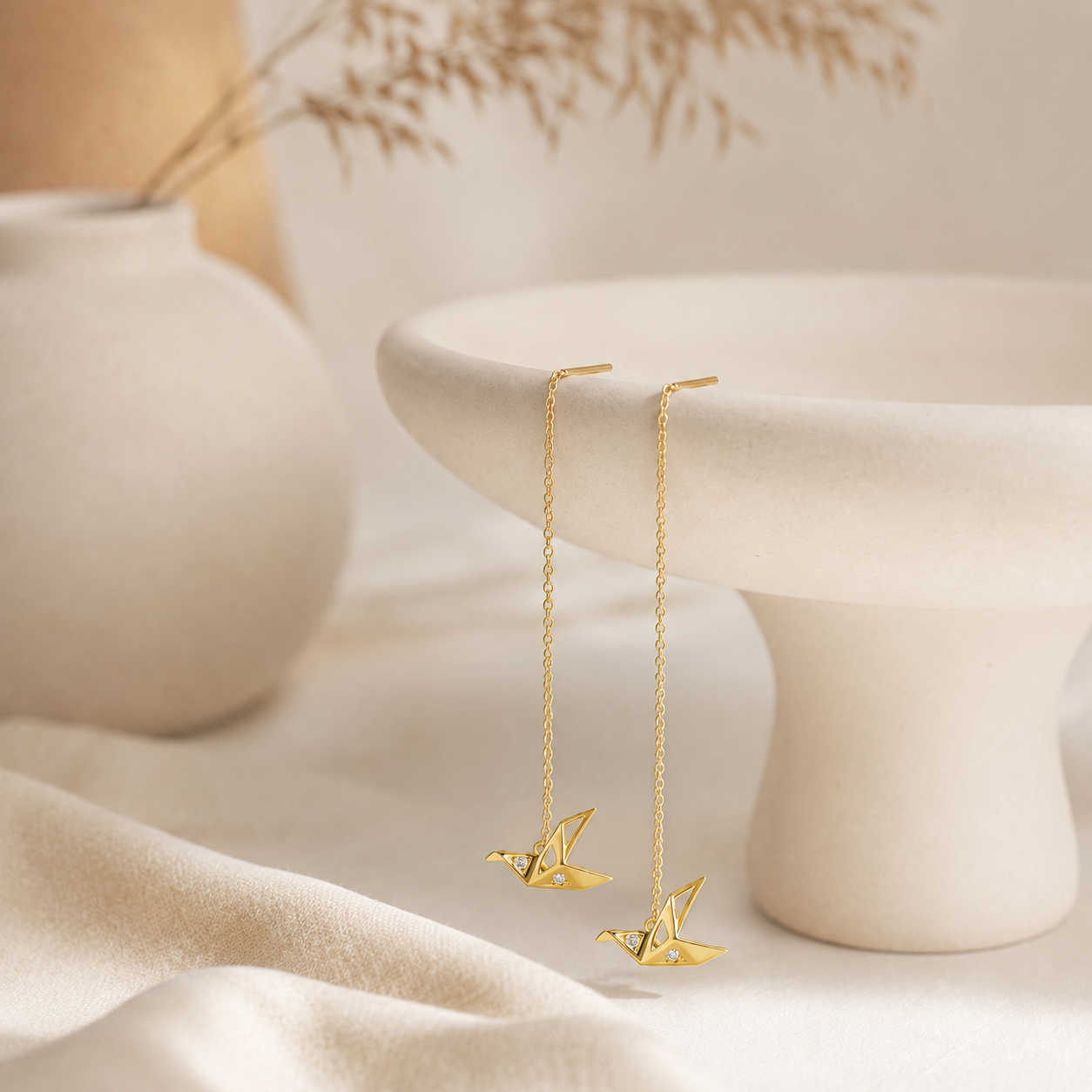 Origami Crane Threader Earrings